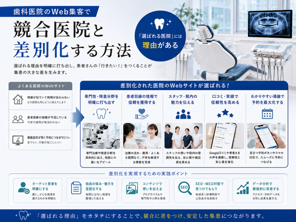 歯科医院のWeb集客で競合医院と差別化する方法｜強みを伝えて選ばれる歯科医院を目指す