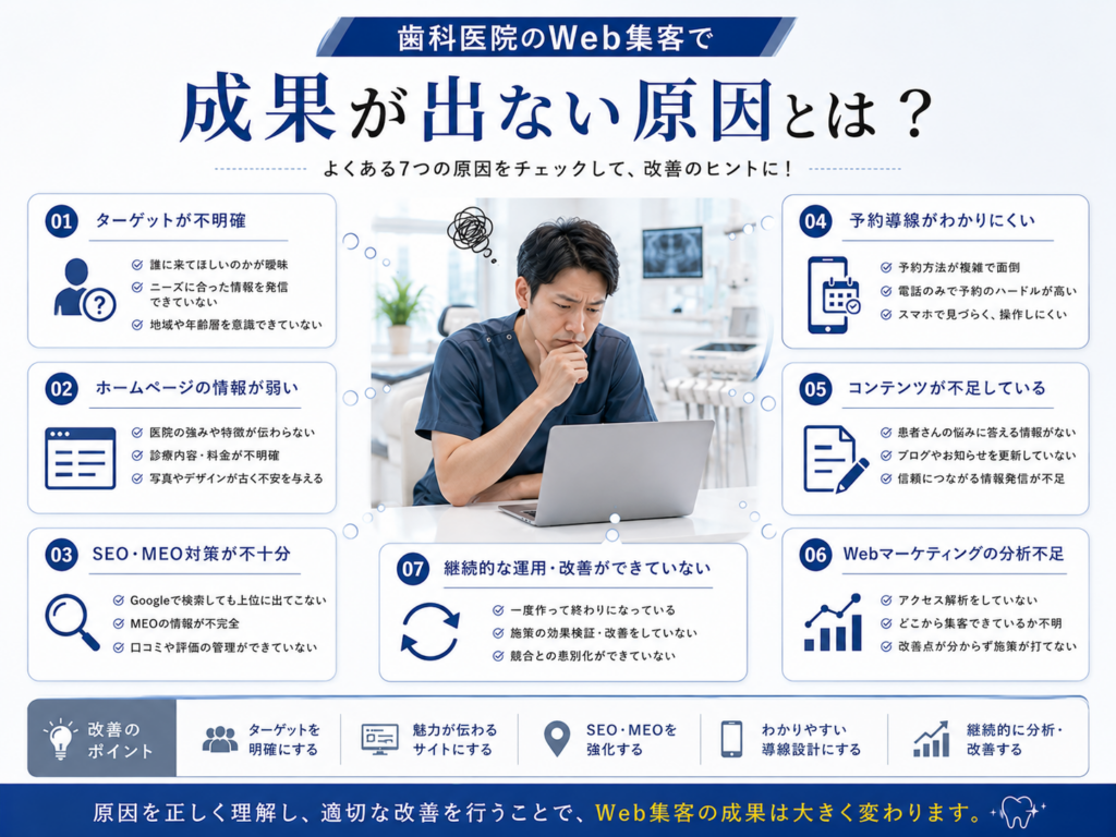 歯科医院のWeb集客で成果が出ない原因｜SEO・MEO・予約導線・コンテンツを改善するポイント