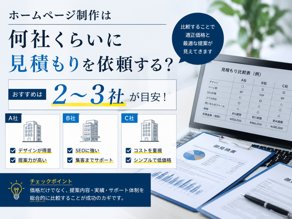 ホームページ制作の見積もりは2〜3社に依頼して費用や提案内容を比較