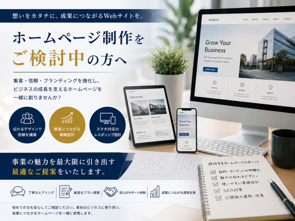 ホームページ制作をご検討中の方へ集客・SEO・レスポンシブ対応を考慮したWebサイト制作