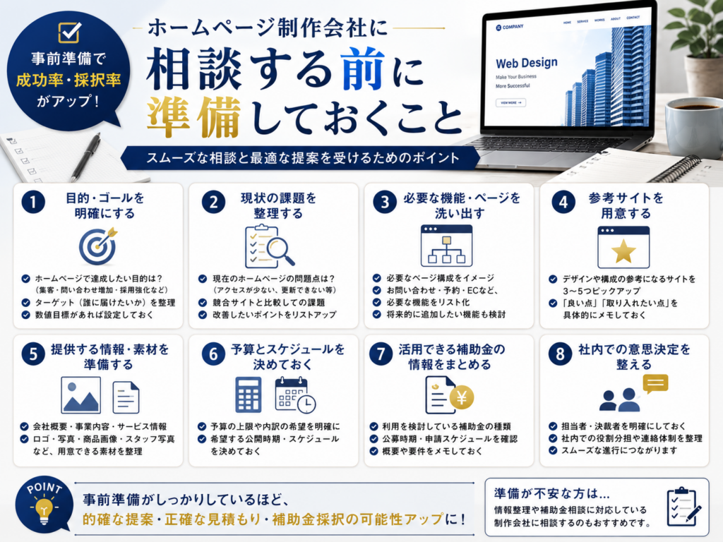 ホームページ制作会社へ相談する前に準備しておくことをチェックリスト形式で解説