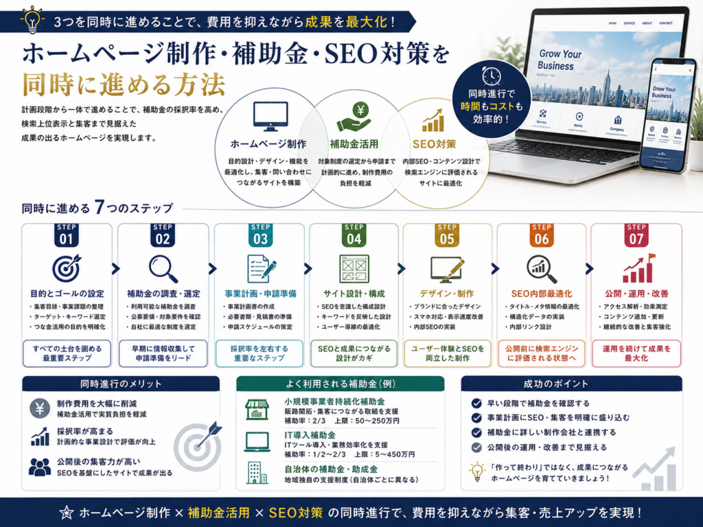 ホームページ制作・補助金・SEO対策を同時に進める方法や成功のポイントを分かりやすく解説