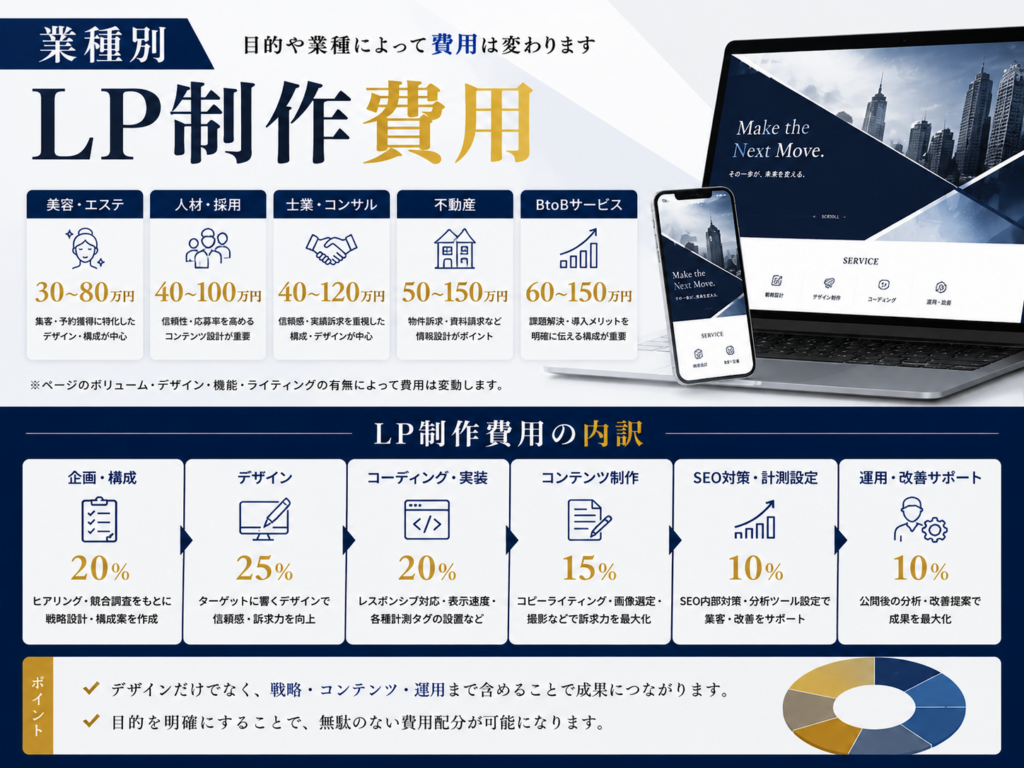 業種別LP制作費用の相場とLP制作費用の内訳を分かりやすく比較・解説