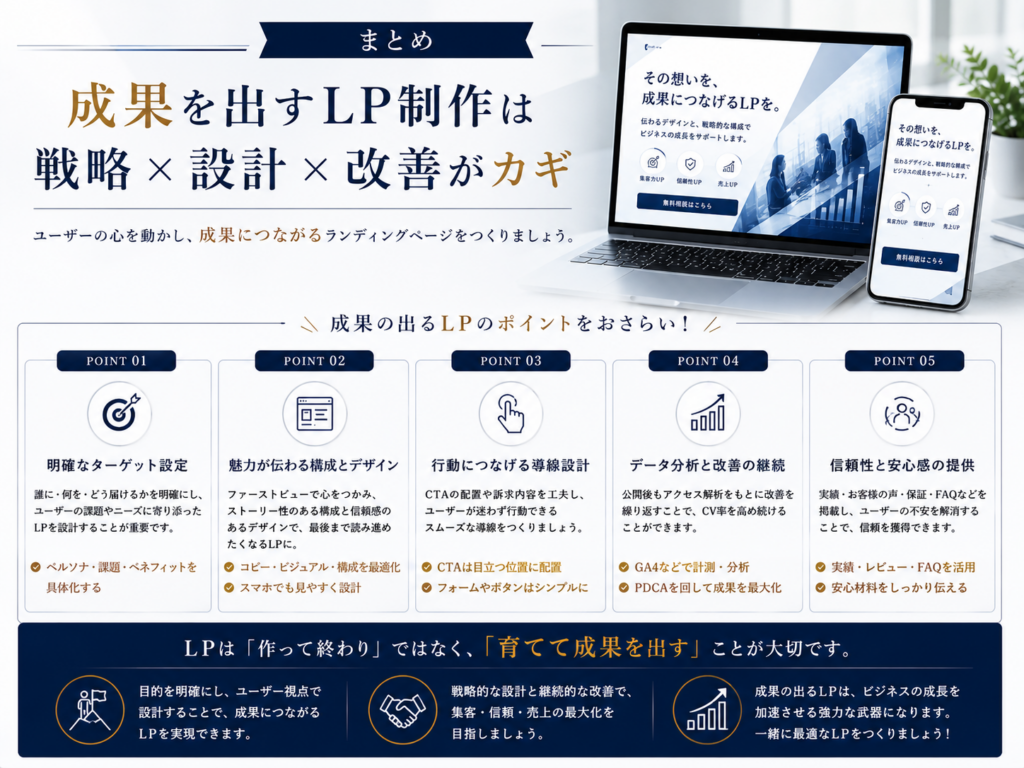成果が出るLP制作の重要なポイントをまとめ、戦略・設計・改善の考え方を分かりやすく解説