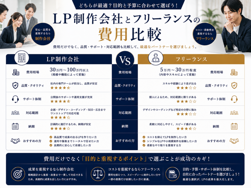 業種別LP制作費用の相場とLP制作会社・フリーランスの費用比較を分かりやすく解説
