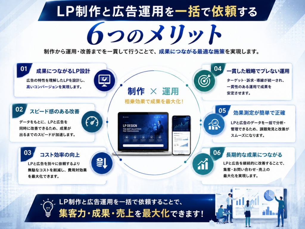 LP制作と広告運用を一括で依頼する6つのメリットや、成果につながる運用方法を解説