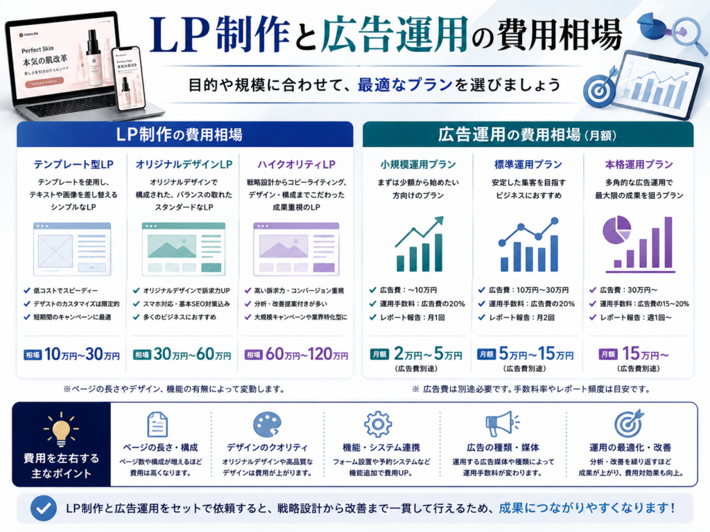 LP制作と広告運用の費用相場を比較した図解｜LP制作費・広告運用費・料金の目安をわかりやすく解説