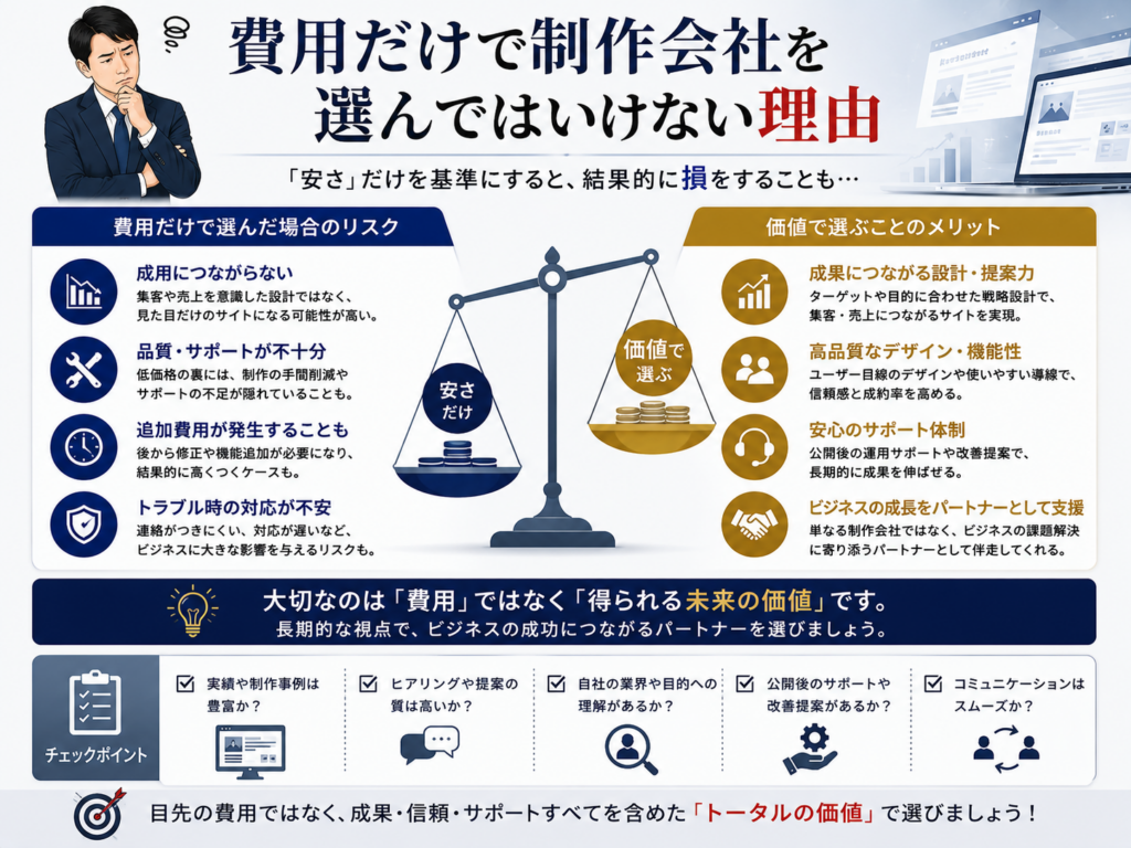 費用だけでLP制作会社や広告運用会社を選んではいけない理由を図解で解説｜成果につながる制作会社の選び方