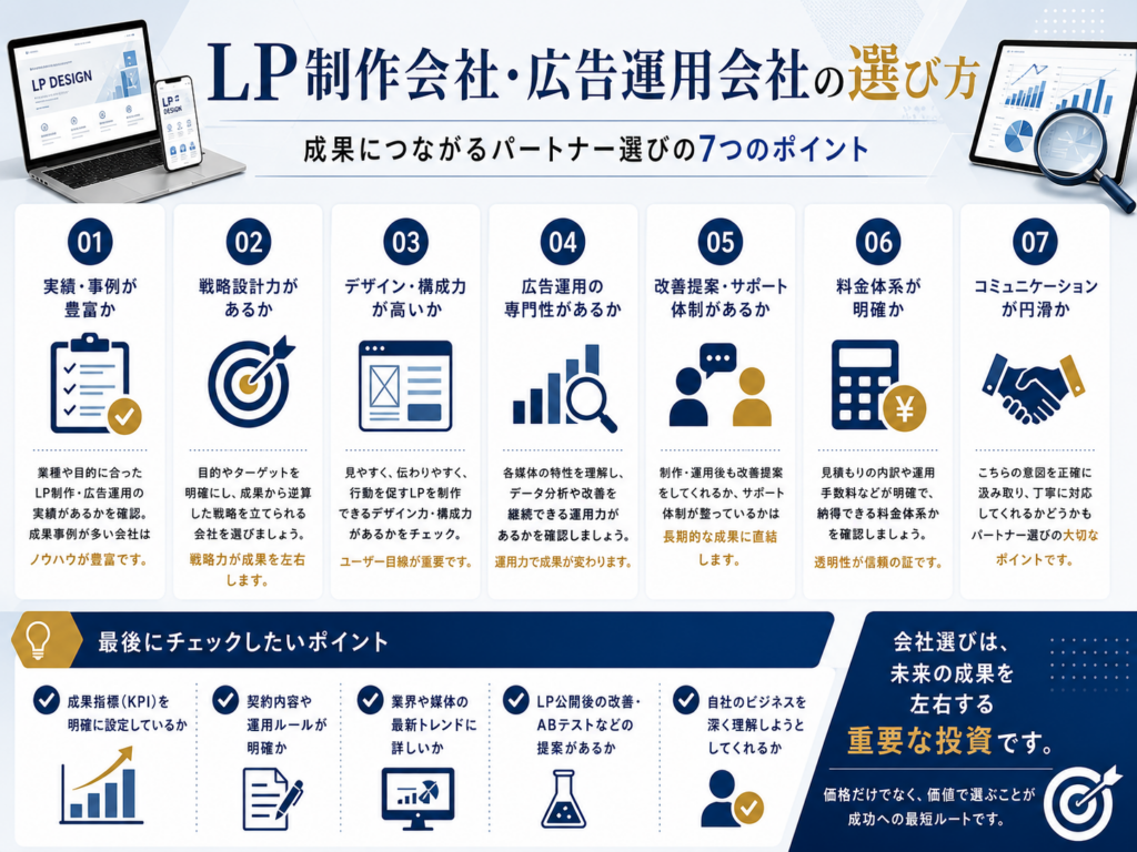 LP制作会社・広告運用会社の選び方を図解で解説｜成果につながる制作会社選びのポイントと比較項目