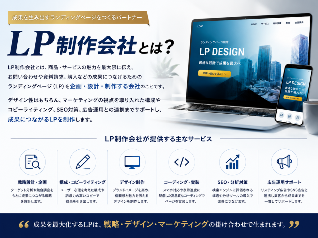 LP制作会社とは？役割や提供サービス、戦略設計・デザイン・SEO対策・広告運用までを解説