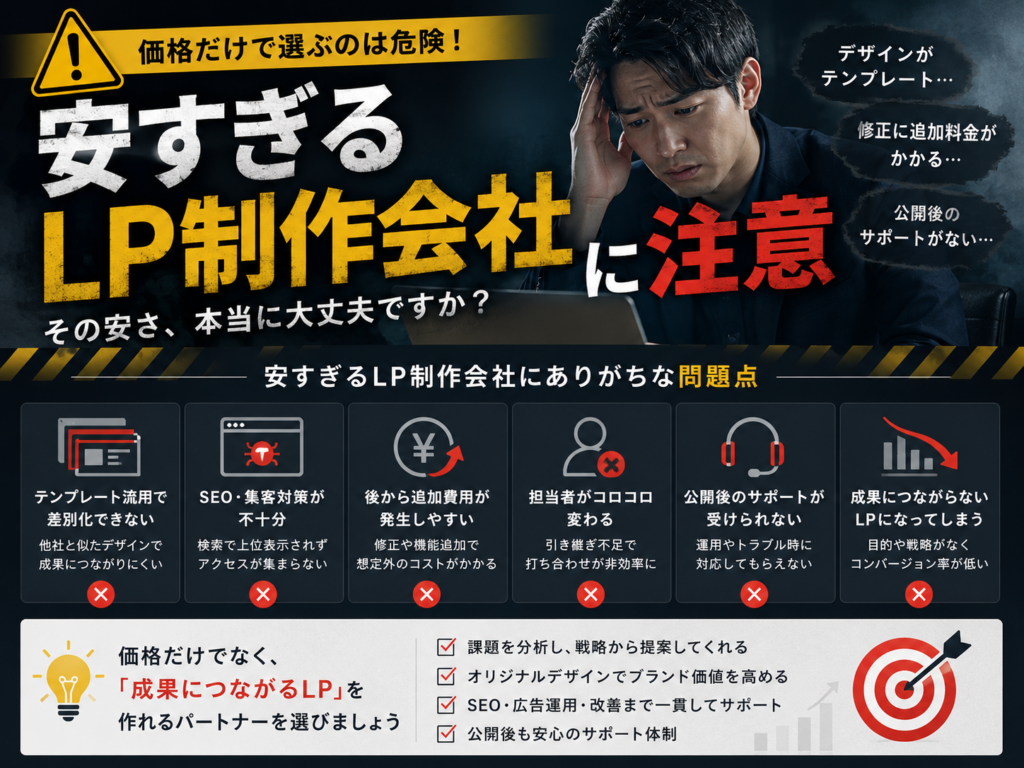 安すぎるLP制作会社に注意｜格安LP制作のリスクや失敗例、制作会社選びのポイントを解説