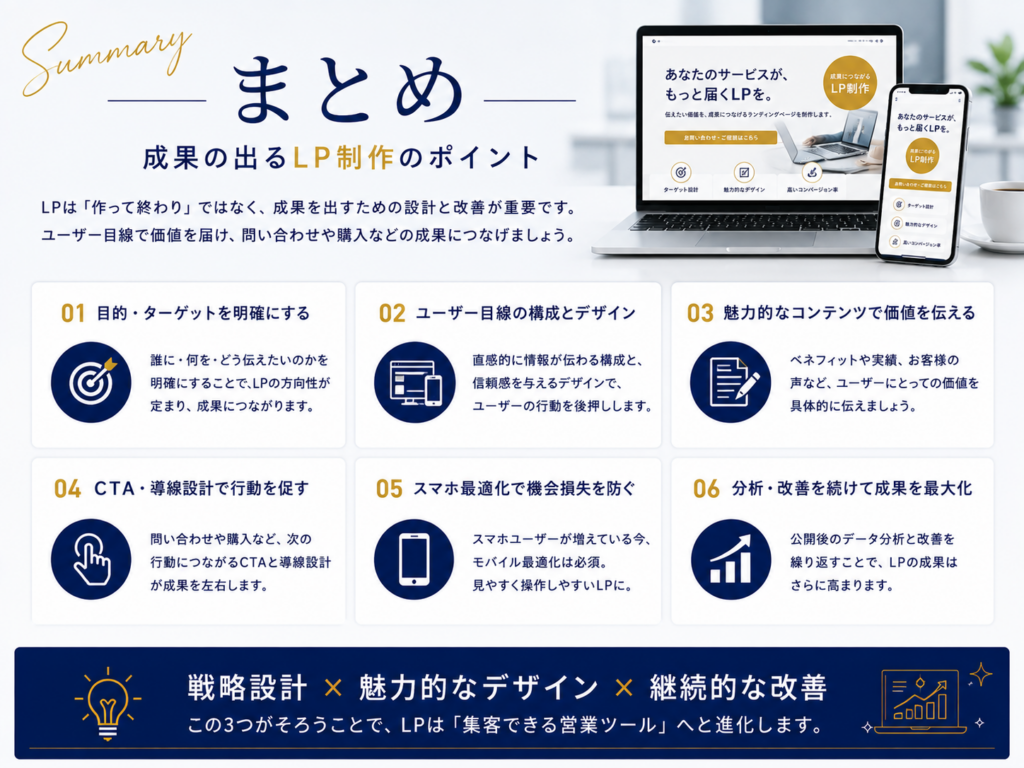 LP制作会社のまとめ｜成果につながるLP制作のポイントや成功するための重要ポイントを解説
