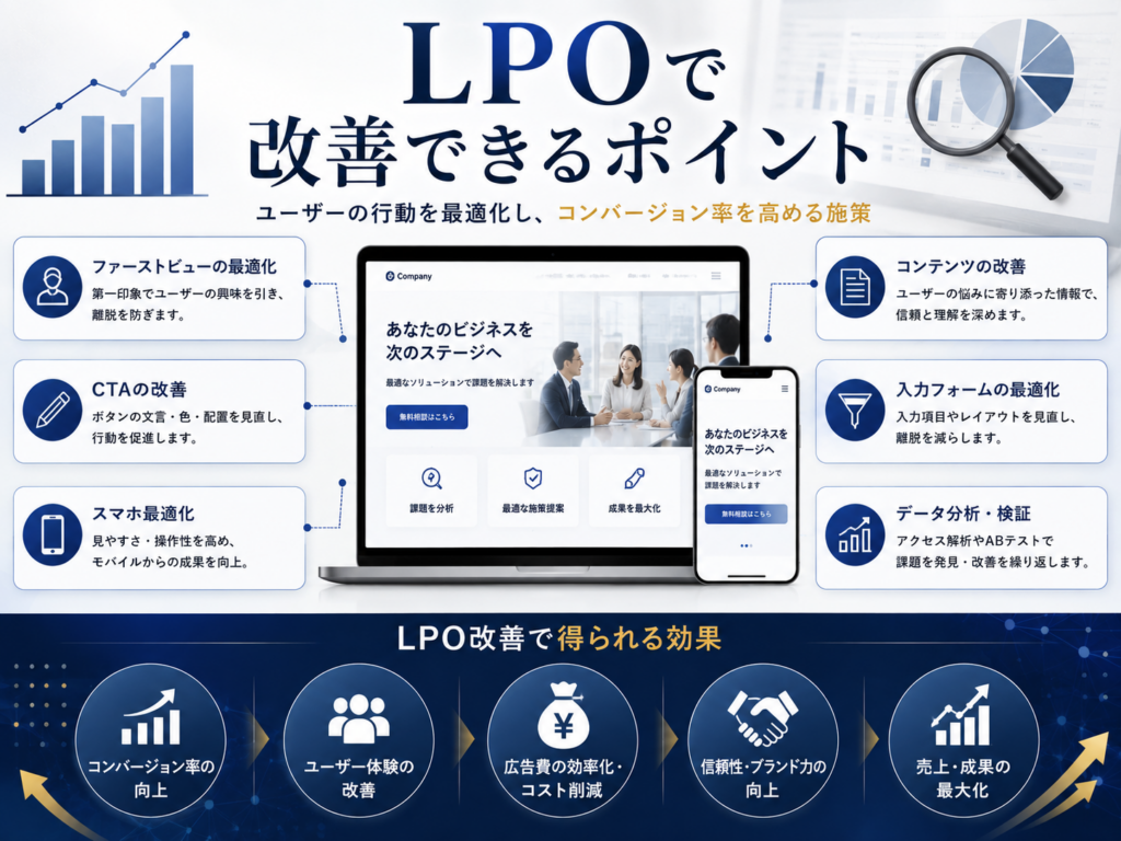 LPOで改善できるポイントをわかりやすく解説｜ファーストビュー・CTA・入力フォーム・アクセス解析を紹介
