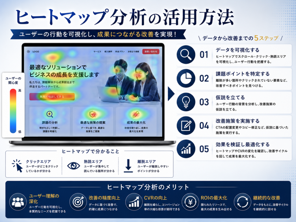 ヒートマップ分析の活用方法をわかりやすく解説｜ユーザー行動分析・LPO改善・CVR向上のポイントを紹介