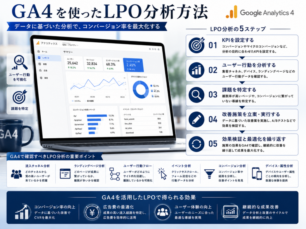 GA4を使ったLPO分析方法をわかりやすく解説｜アクセス解析・ユーザー行動分析・CVR改善のポイントを紹介