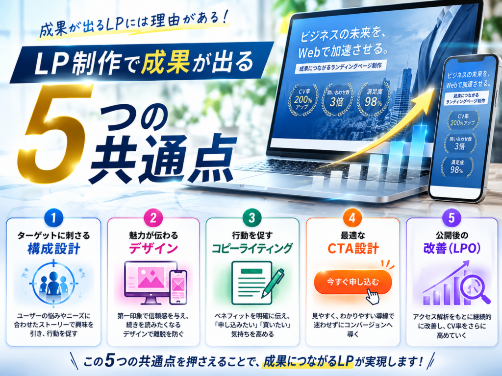 LP制作 成功事例で成果が出る5つの共通点｜構成設計・デザイン・CTA・LPO改善