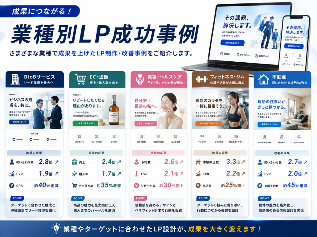 業種別LP成功事例を紹介｜BtoB・EC・美容・不動産など成果につながるLP制作事例を解説