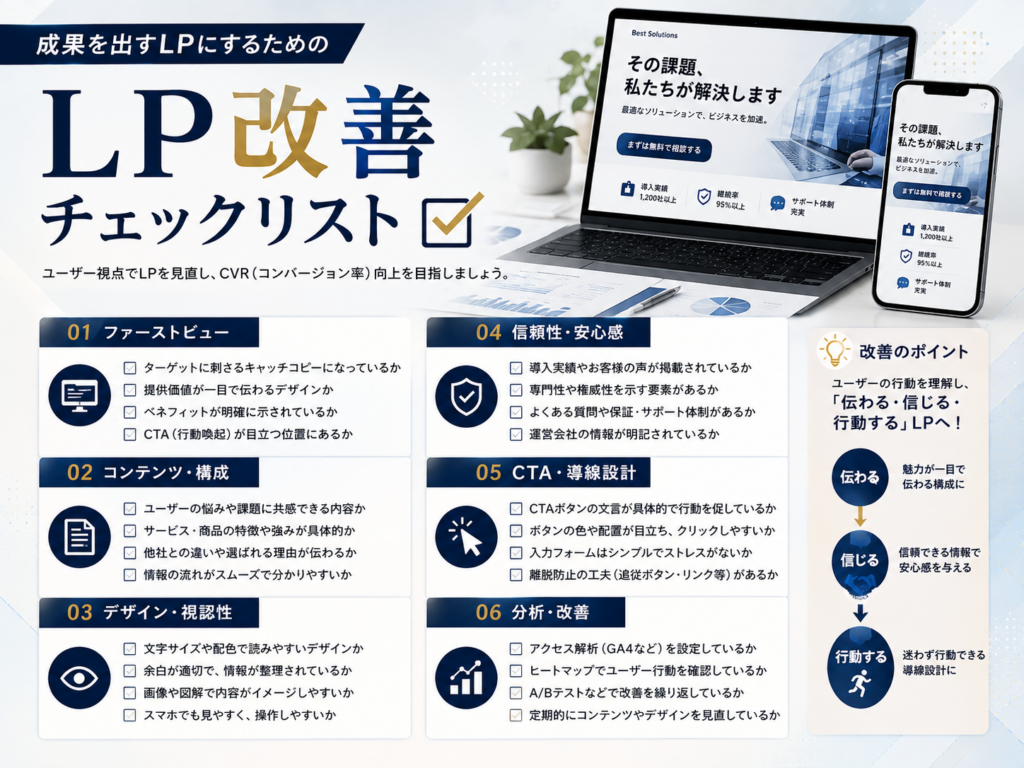 LP改善チェックリスト｜LP制作 成功事例をもとにCV率向上やLPOに役立つ改善ポイントを紹