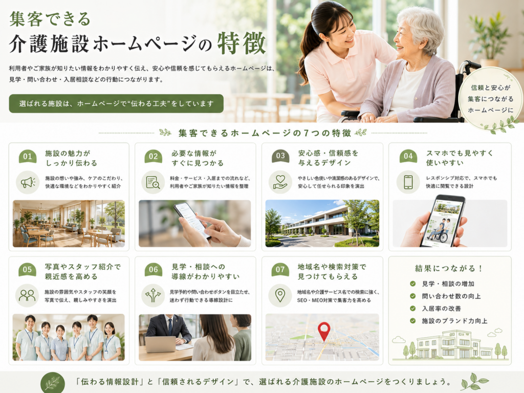 集客できる介護施設ホームページの特徴|見学・入居相談につなげるポイント
