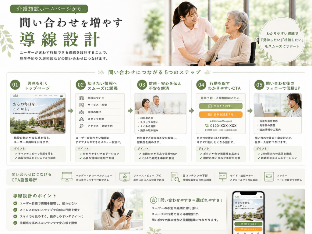 介護施設ホームページから問い合わせを増やす導線設計|見学予約・入居相談につなげるポイント