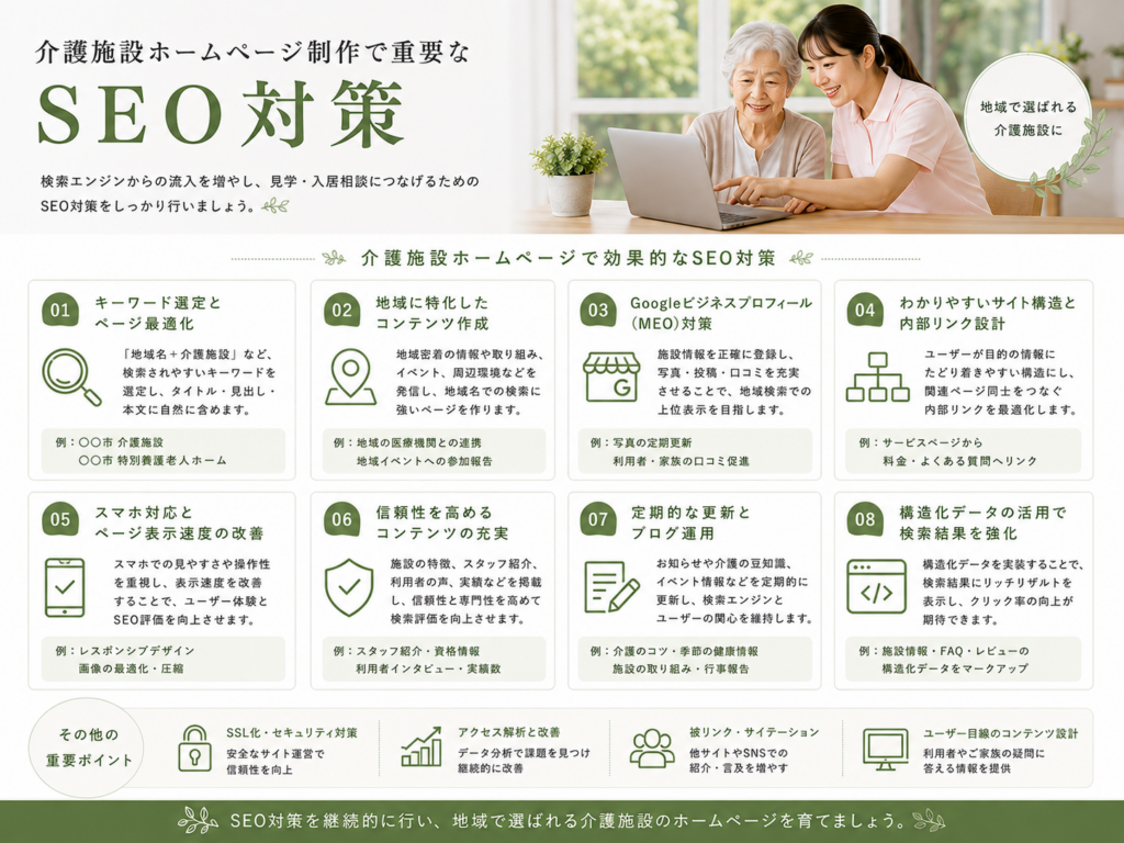 介護施設ホームページ制作で重要なSEO対策|地域検索で上位表示を目指すポイント