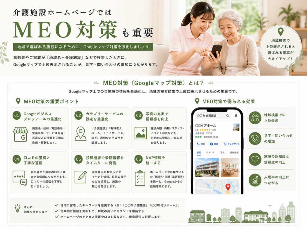 介護施設ホームページで重要なMEO対策|Googleマップから見学・入居相談を増やすポイント