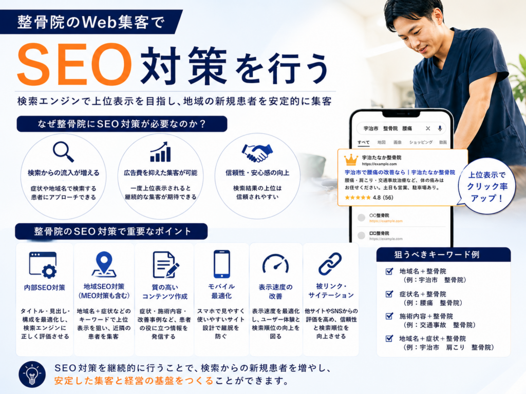 整骨院のWeb集客でSEO対策を行い地域名・症状名から検索流入を増やす方法