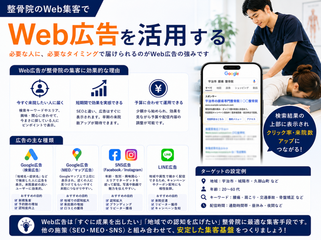 整骨院のWeb集客でWeb広告を活用し地域の新規患者や予約を増やす方法