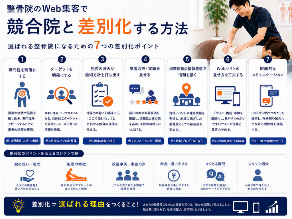 整骨院のWeb集客で競合院と差別化し地域の患者に選ばれるためのポイント