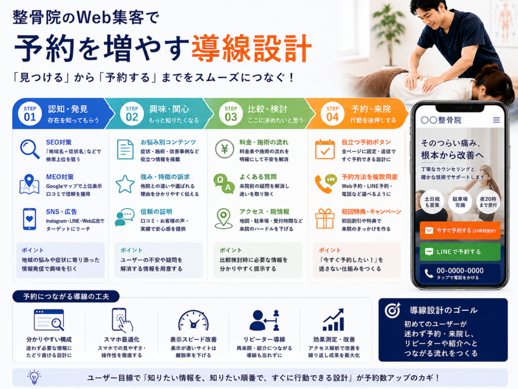 整骨院のWeb集客で予約を増やす導線設計｜ホームページからLINE・電話・Web予約につなげる方法