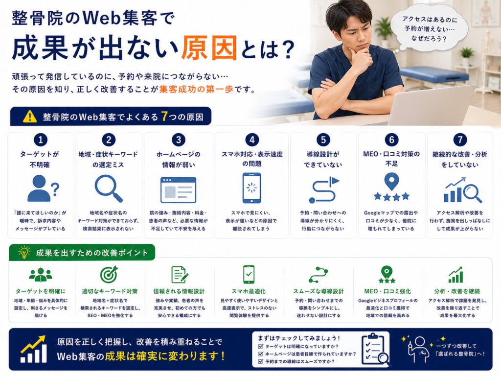 整骨院のWeb集客で成果が出ない原因と予約・来院を増やすための改善ポイント