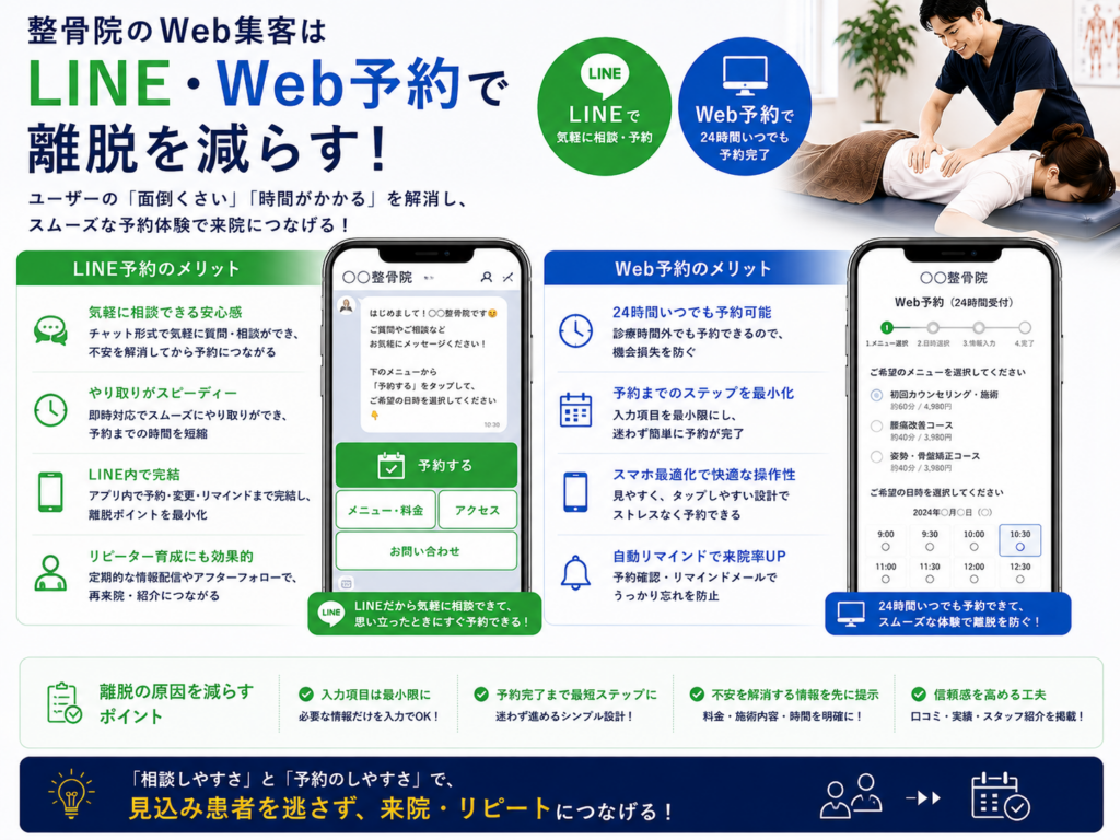 整骨院のWeb集客でLINE・Web予約を活用し離脱を減らして予約・来院につなげる方法