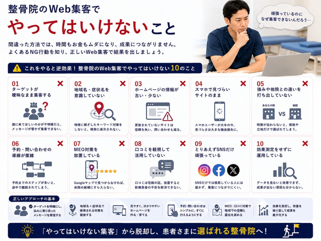 整骨院のWeb集客でやってはいけないこと｜集客に失敗する原因と改善ポイント