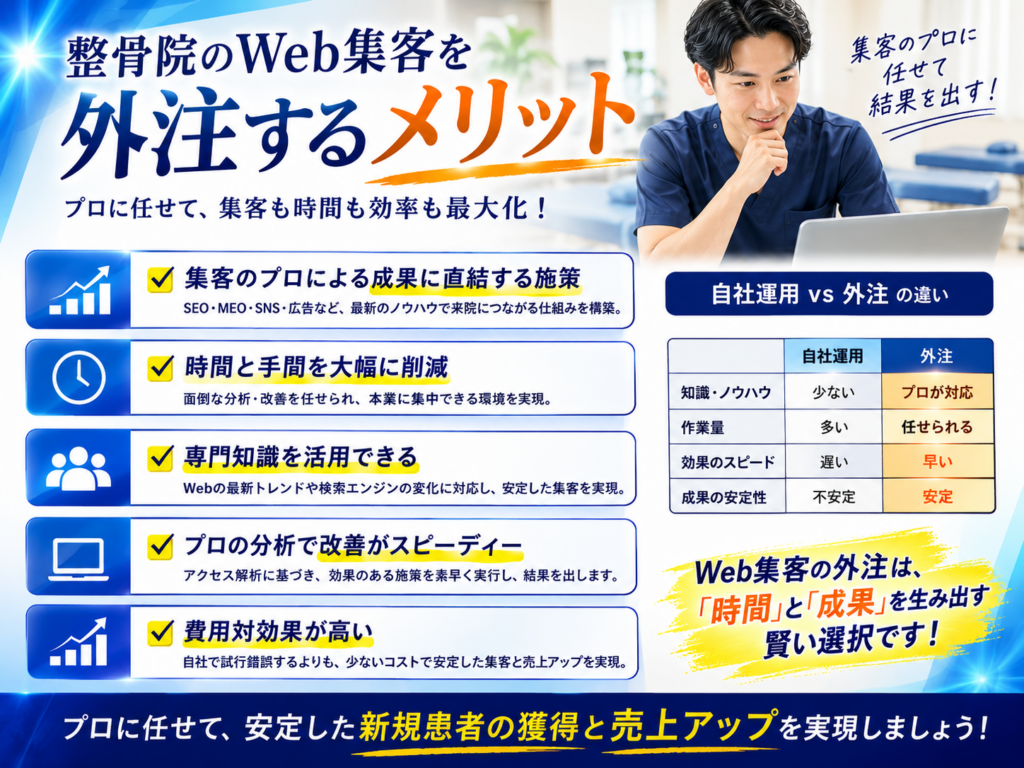 整骨院のWeb集客を外注するメリット｜SEO・MEO・SNS・広告を活用して新規患者を増やす方法