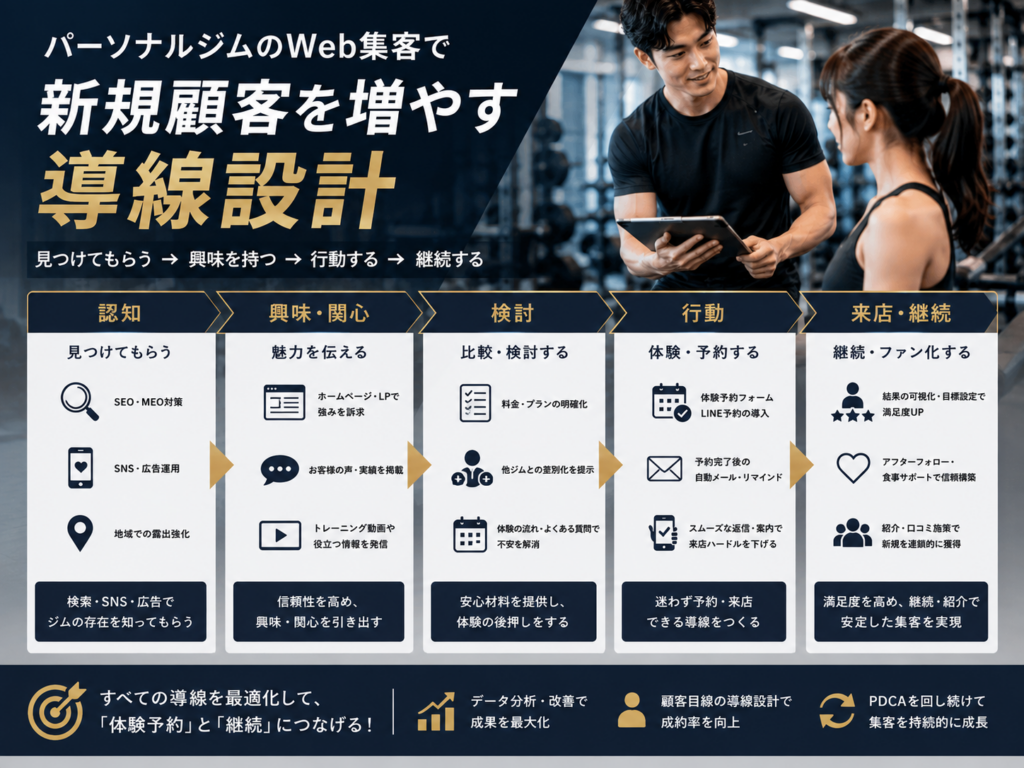 パーソナルジムのWeb集客で新規顧客を増やす導線設計と体験予約につなげる方法