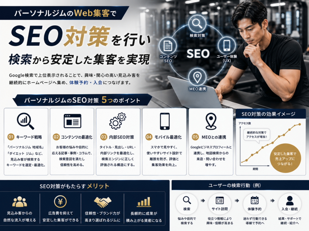 パーソナルジムのWeb集客でSEO対策を行い検索から体験予約・入会につなげる方法