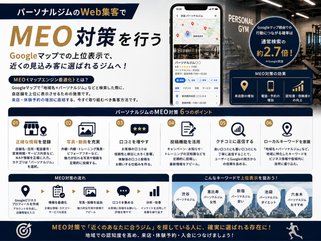 パーソナルジムのWeb集客でMEO対策を行いGoogleマップから来店・体験予約を増やす方法