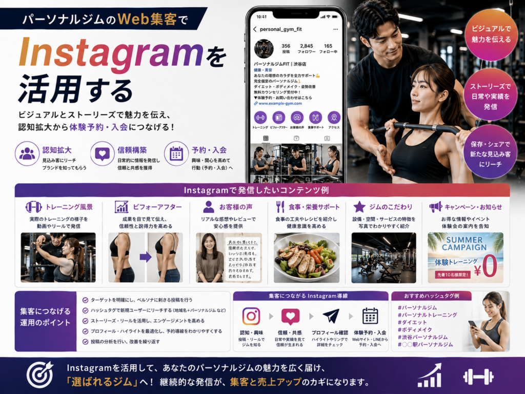 パーソナルジムのWeb集客でInstagramを活用し認知拡大から体験予約・入会につなげる方法