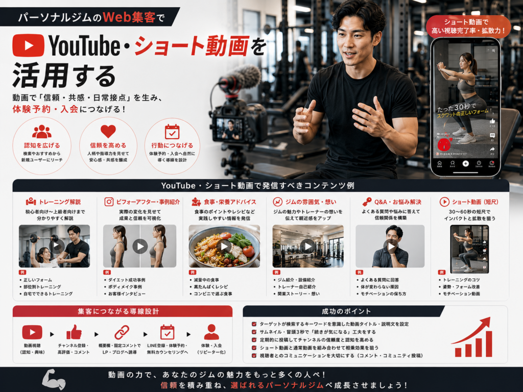 パーソナルジムのWeb集客でYouTube・ショート動画を活用し体験予約・入会につなげる方法