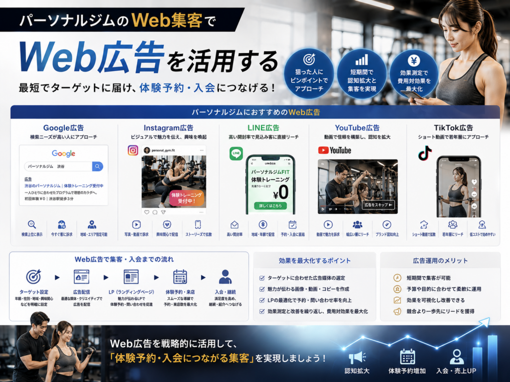 パーソナルジムのWeb集客でWeb広告を活用し体験予約・入会を増やす方法
