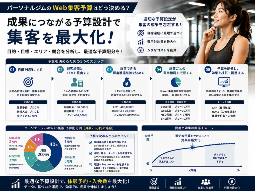 パーソナルジムのWeb集客予算の決め方とSEO・MEO・Web広告・SNSへの費用配分