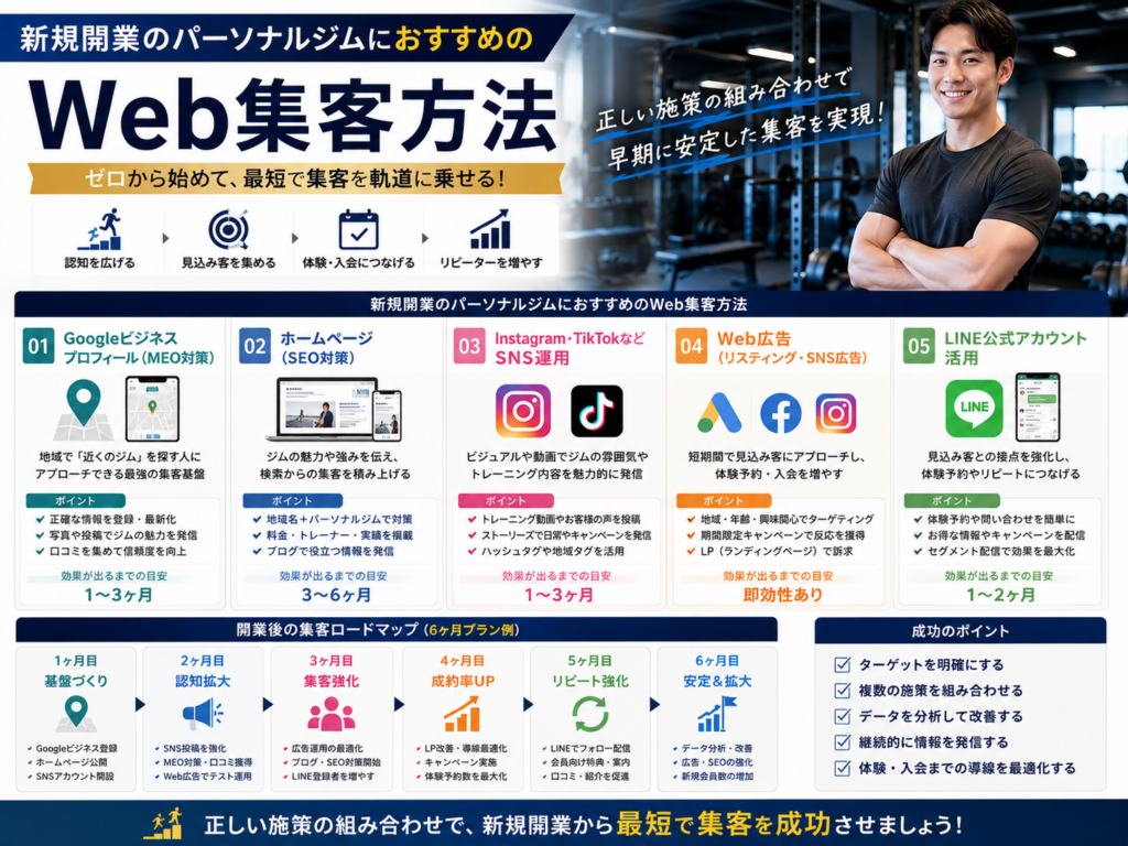 新規開業のパーソナルジムにおすすめのWeb集客方法とSEO・MEO・SNS・Web広告の活用