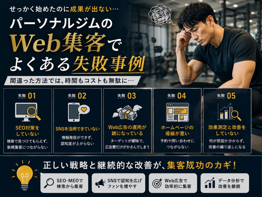 パーソナルジムのWeb集客でよくある失敗事例と集客成果を改善するポイント