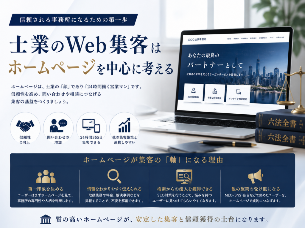 士業のWeb集客はホームページを中心に考える｜SEO・MEO・SNSと連携して問い合わせを増やす方法