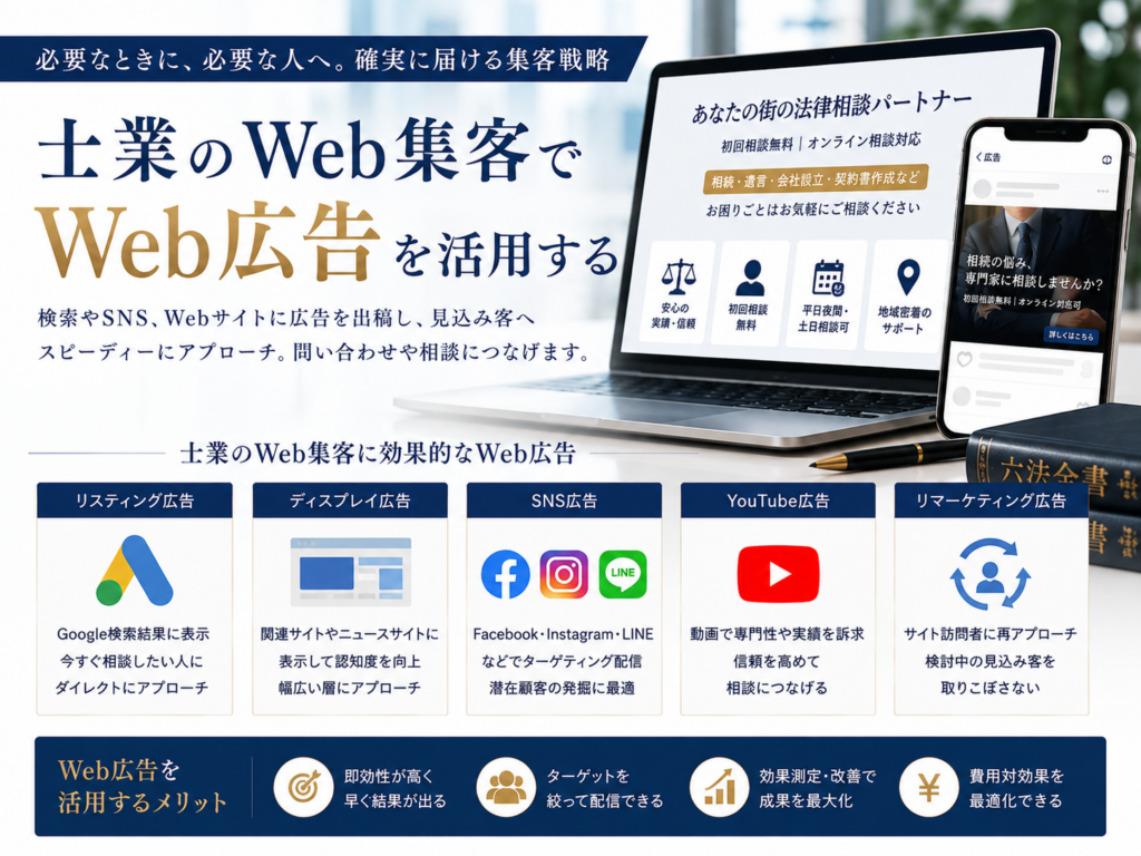 士業のWeb集客でWeb広告を活用する｜検索広告・SNS広告・リマーケティングで問い合わせを増やす方法