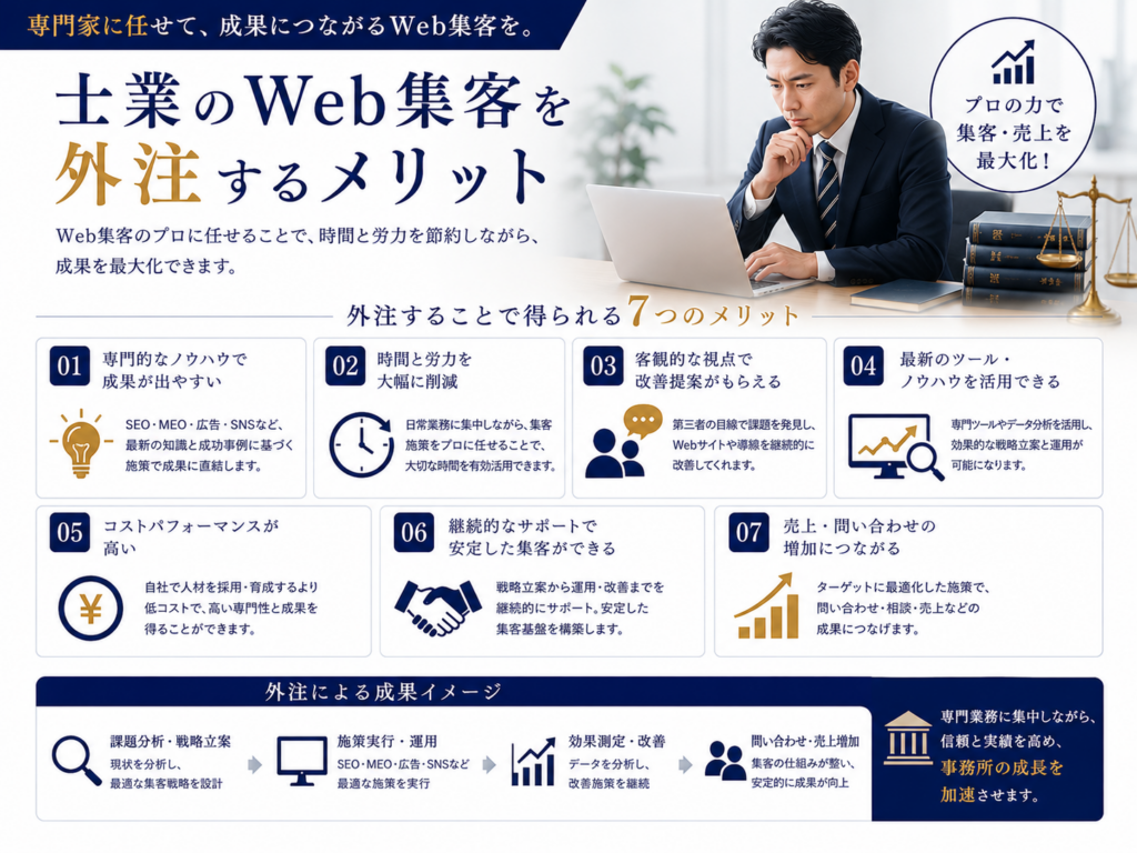 士業のWeb集客を外注するメリット｜SEO・MEO・広告運用を専門家に任せて問い合わせを増やす方法