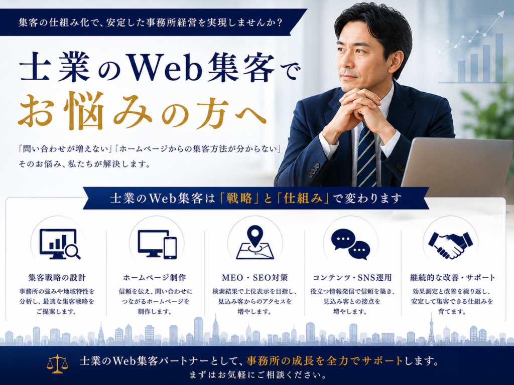 士業のWeb集客でお悩みの方へ｜ホームページ制作・SEO・MEO・SNS運用で問い合わせを増やす集客支援
