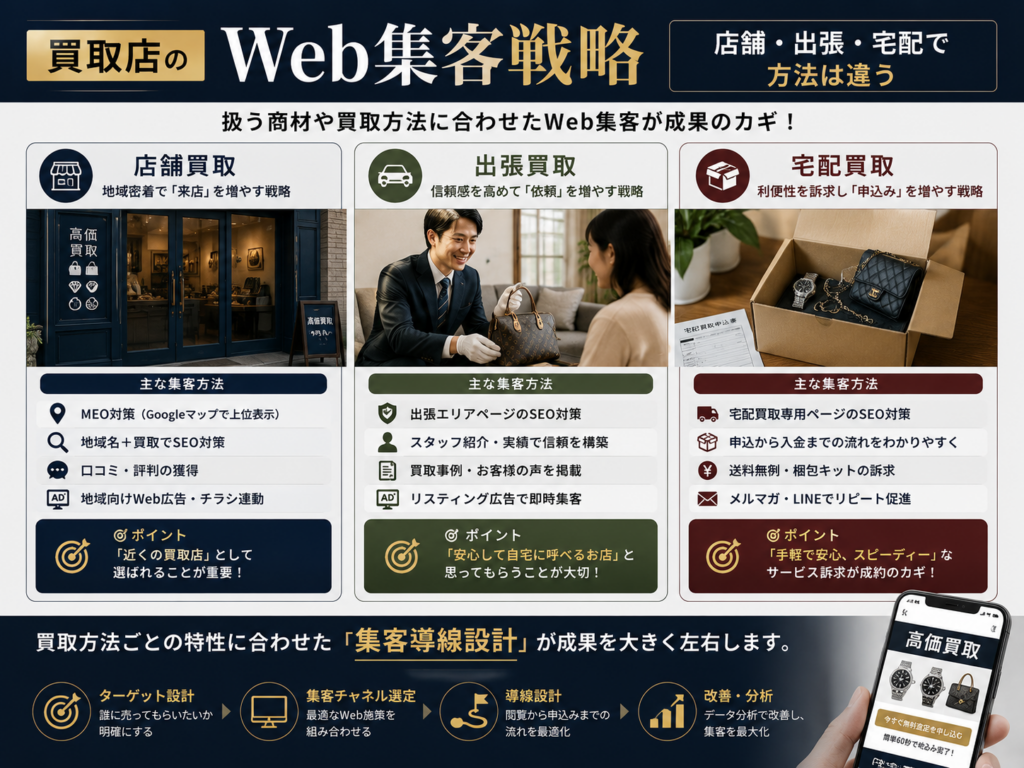 買取店のWeb集客戦略｜店舗買取・出張買取・宅配買取に適した集客方法