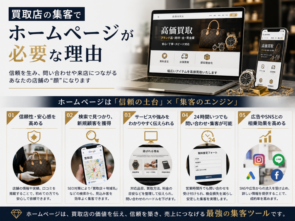 買取店の集客でホームページが必要な理由｜SEO・信頼獲得・問い合わせ増加につなげる