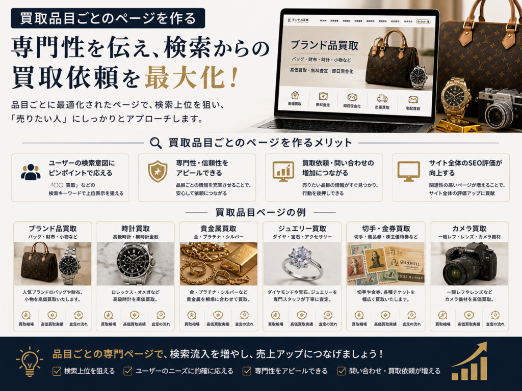 買取品目ごとのページを作る｜買取店SEOで検索流入と買取依頼を増やす方法